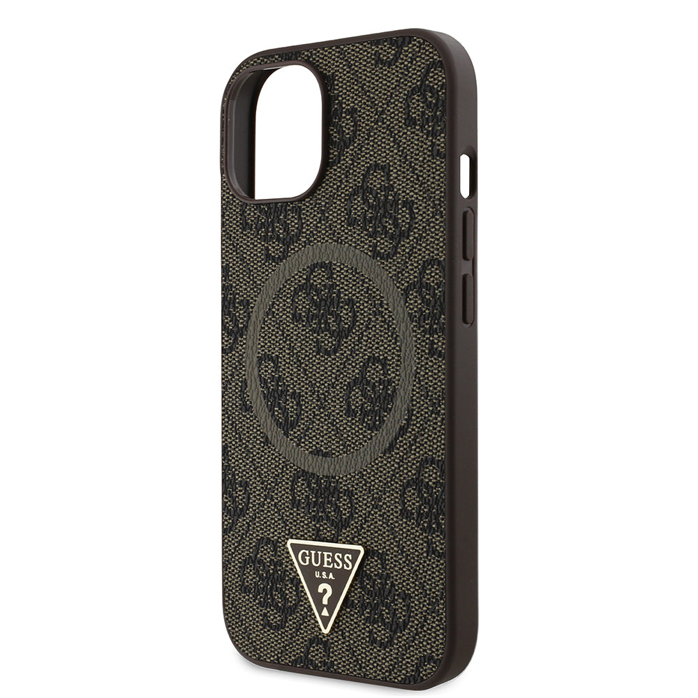 Guess iPhone 15 Orjinal Lisanslı M-safe Şarj Özellikli PU Üçgen Logo 4G Desenli Kılıf Guess iPhone 15 Orjinal Lisanslı M-safe Şarj Özellikli PU Üçgen Logo 4G Desenli Kılıf
